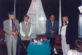 Jan RodzeÅ„, Wojciech Siemion, JSS i Piotr Kuncewicz podczas premiery tomu TEMPO 6.08.1998